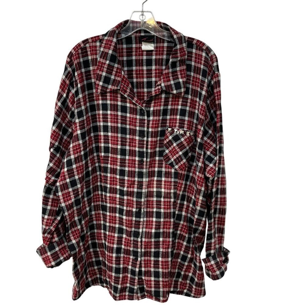 Torrid Plaid Flannel Button Down Shirt Long Sleeve Studded Red Cinched Waist 4XL